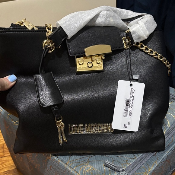 Love Moschino Handbags - Love Moschino Black Shoulder Bag with Gold Accents